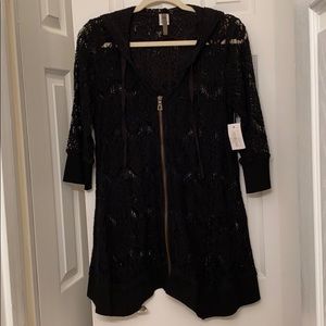 Hooded lace swimsuit coverup or sweater